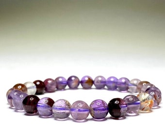 Amethyst Super Seven Crystal Bracelet, Amethyst Gemstone Super Seven Beaded Bracelet