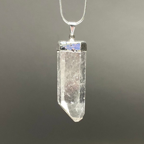 Quartz Crystal Necklace, Quartz Point Gemstone Pendant with Chain