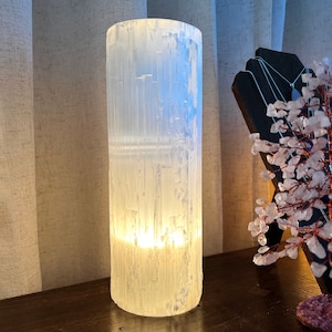 Selenite Crystal Table Lamp, Large Unique Crystal Tower, Available in Three Sizes