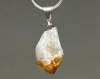 Raw Citrine Point Gemstone Necklace, Citrine Crystal Pendant Necklace