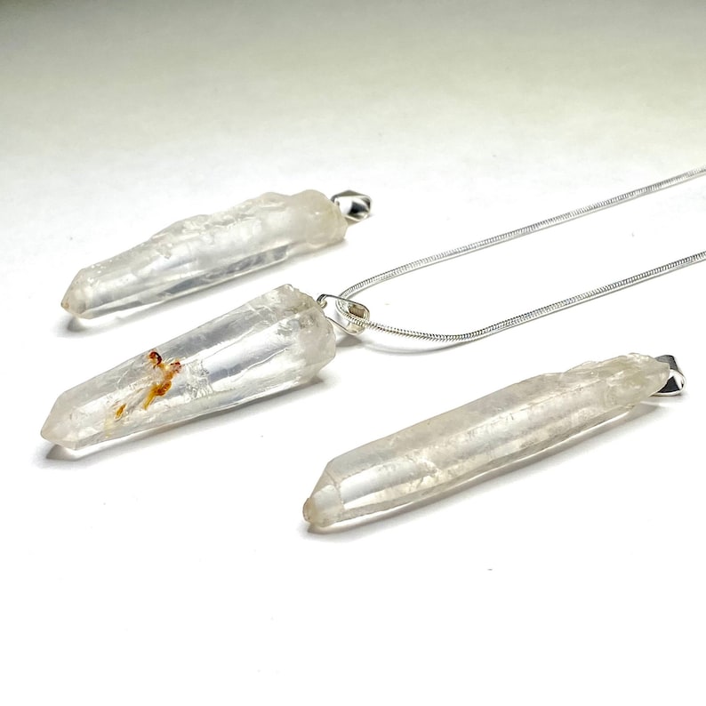 Lemurian Quartz Pendant Necklace, Lemurian Quartz Crystal Point with Free Chain image 6