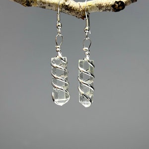 Clear Quartz Gemstone Dangle Earrings, Clear Quartz Wire Wrapped Crystal Earrings