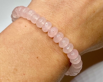 Rose Quartz Faceted Rondelle Crystal Bracelet, Rose Quartz Faceted Rondelle Gemstone Bracelet