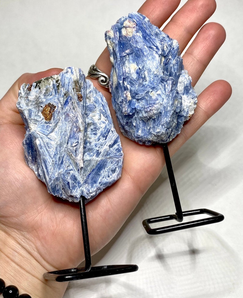 Raw Blue Kyanite Crystal Cluster on Stand image 4