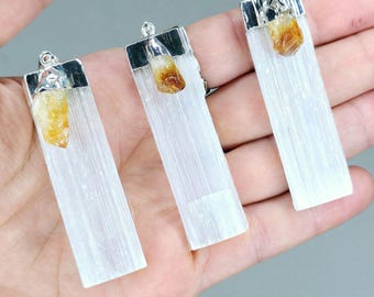 Selenite and Citrine Crystal Pendant Necklace