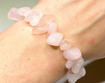 Rose Quartz Crystal Chips Bracelet, Rose Quartz Gemstone Beaded Bracelet