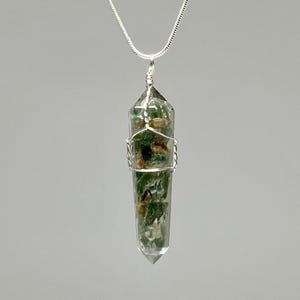 Green Apatite in Orgonite Wire Wrapped Pendant Necklace