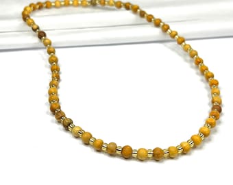 Palo Santo Wood Necklace With Golden Glass Beads