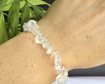 Clear Quartz Crystal Bracelet, Gemstone Chips Beaded Bracelet