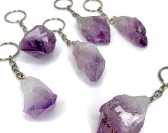 Amethyst Gemstone Keychain, Amethyst Crystal Point Keychain