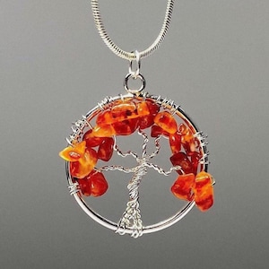 Carnelian Tree of Life Pendant with free Chain
