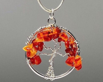 Carnelian Tree of Life Pendant with free Chain