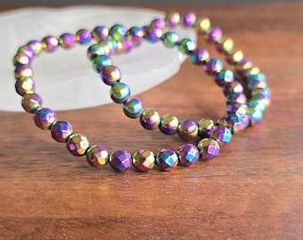 Rainbow Hematite Crystal Bracelet: Titanium Coated Gemstone