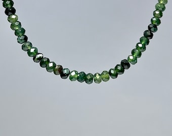 Nephrite Jade Crystal Choker Necklace with 4mm Faceted Beads, 16 Inch Nephrite Jade Gemstone Choker