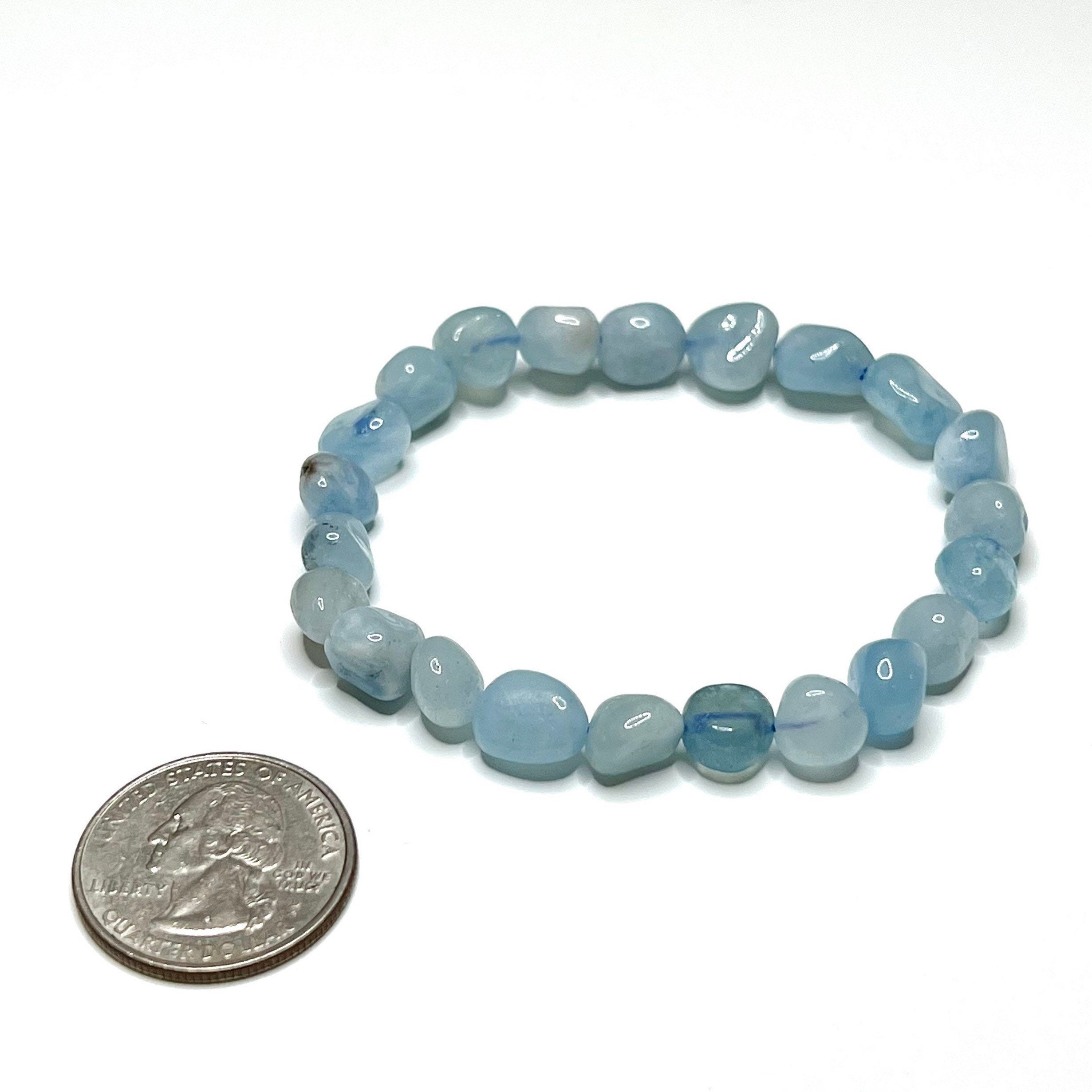 Natural Blue Aquamarine Crystal Carved Clear Round Beads Bracelet 12mm AAAA