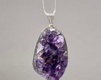 Amethyst Pendant Necklace, Amethyst Crystal Cluster with 18 inch Chain