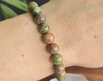 Unakite Jasper Crystal Bracelet: Handmade Gemstone Beaded Bracelet