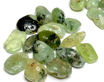 Prehnite Tumbled Stones, Polished Green Prehnite Crystals with Epidote Inclusions