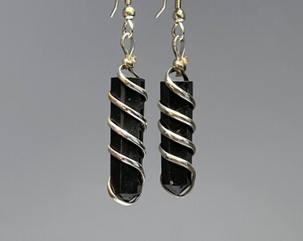 Shungite Wire Wrapped Dangle Earrings