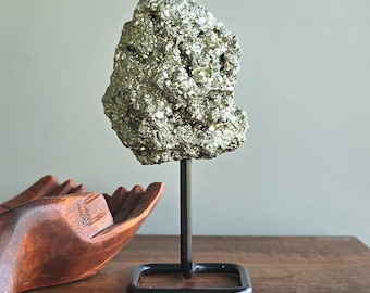 Natural Pyrite Cluster on Metal Base