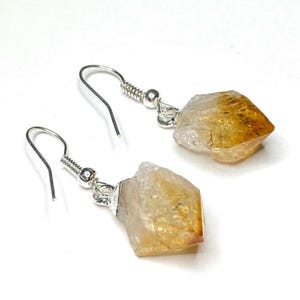Raw Citrine Crystal Dangle Earrings: Sterling Silver or Silver Plated