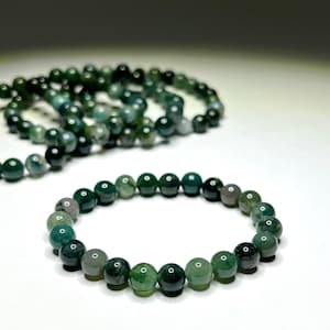 Moss Agate Crystal Bracelet: Gemstone Beaded Stretch Bracelet