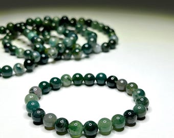 Moss Agate Crystal Bracelet, Moss Agate Gemstone Beaded Bracelet
