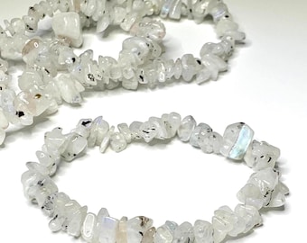 Rainbow Moonstone Crystal Chips Bracelet, Moonstone Gemstone Beaded Bracelet