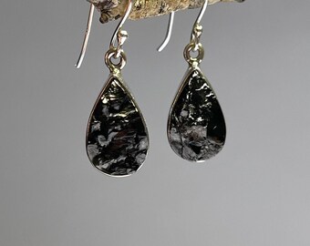 Elite Shungite Dangle Earrings, Sterling Silver Shungite Gemstone Dangle Earrings
