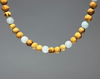 Palo Santo Wood Necklace With Aquamarine Beads