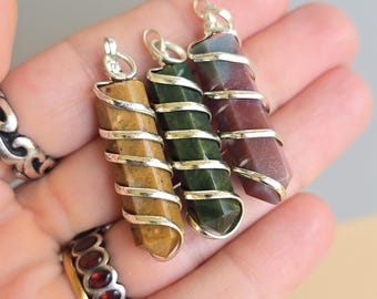 Fancy Jasper Wire Wrapped Pendant Necklace