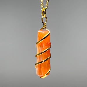 Gold Plated Wire Wrapped Carnelian Point Pendant Necklace