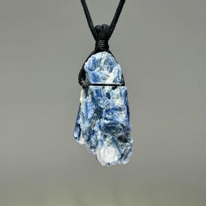 Blue Kyanite Crystal Necklace: Handmade Gemstone Cord Pendant