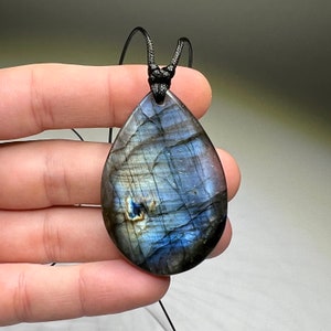 Labradorite Gemstone Pendant | Handmade Necklace on Black Cord
