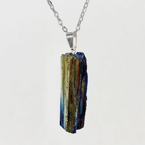 Black Tourmaline Necklace - Titanium Coated Pendant with Chain