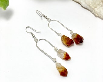 Citrine Point Crystal Drop Earrings, Citrine Gemstone Dangle Earrings