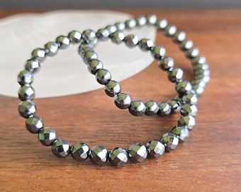 Hematite Crystal Bracelet: Gemstone Beaded Stretch Bracelet