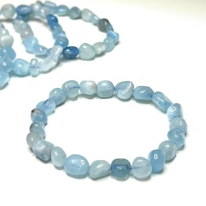 Aquamarine Crystal Bracelet, Tumbled Gemstone Beaded Bracelet