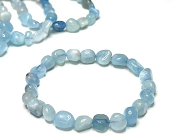 Aquamarine Crystal Bracelet, Tumbled Gemstone Beaded Bracelet