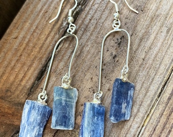 Blue Kyanite Crystal Earrings, Kyanite Gemstone Dangle Earrings