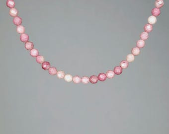 Rhodochrosite Crystal Beaded Choker Necklace with 4mm Beads,  16 inch Rhodochrosite Gemstone Choker