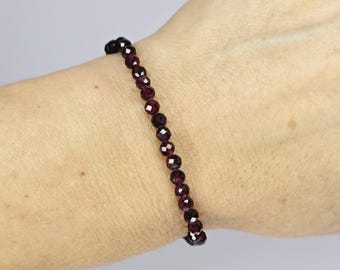Garnet Crystal Bracelet, Garnet Gemstone Beaded Bracelet with 4mm Faceted Beads