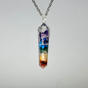7 Chakra Gemstone Orgonite Pendant Necklace, Chakra Crystal Wire Wrapped with Chain