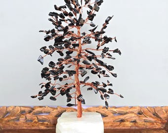 Black Tourmaline Crystal Tree with Selenite Base