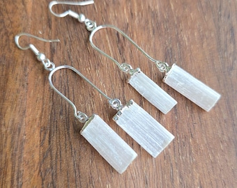 Selenite Crystal Dangle Earrings: Handmade Gemstone Drop Earrings