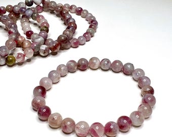 Pink Tourmaline Crystal Bracelet, 6mm Pink Tourmaline Gemstone Beaded Bracelet