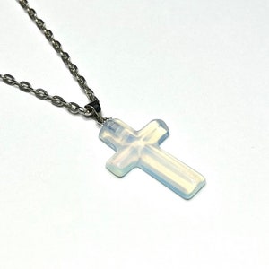 Opalite Crucifix Pendant Necklace, Opalite Cross Crystal Pendant with a Free Chain image 7