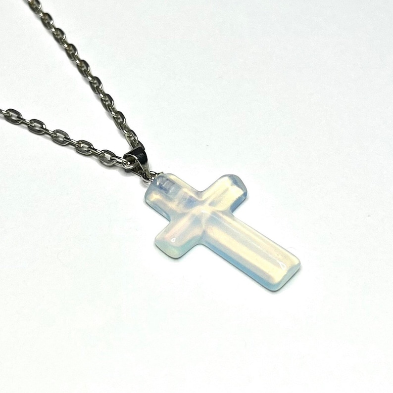 Opalite Crucifix Pendant Necklace, Opalite Cross Crystal Pendant with a Free Chain image 7