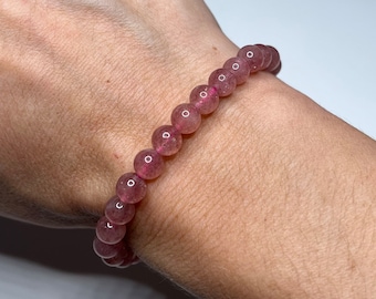 Strawberry Quartz Crystal Bracelet: Handmade Gemstone Beaded Bracelet