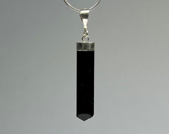 Black Tourmaline Sterling Silver Pendant with Chain